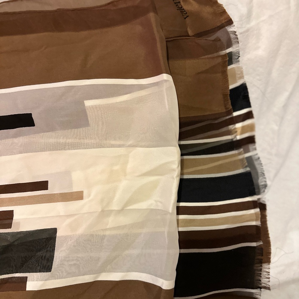 Valentino Brown, Black & Cream Striped Silk Scarf - Picture 3 of 9